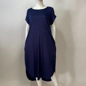 Entro Short Cap Sleeve Navy Blue Midi Pockets Knit Dress